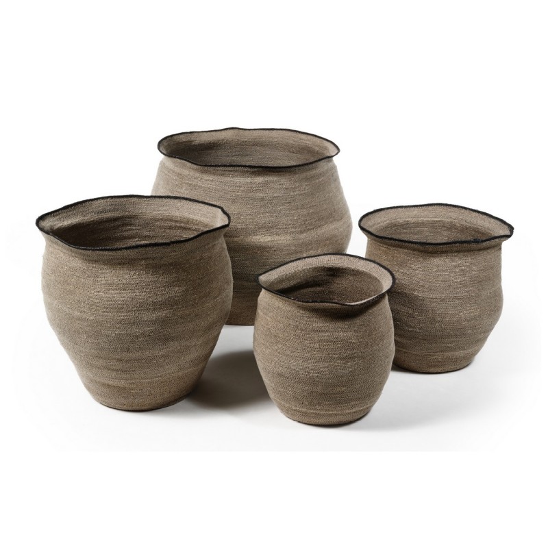 BASKET GREY SEAGRASS BLACK EDGE SET OF 4